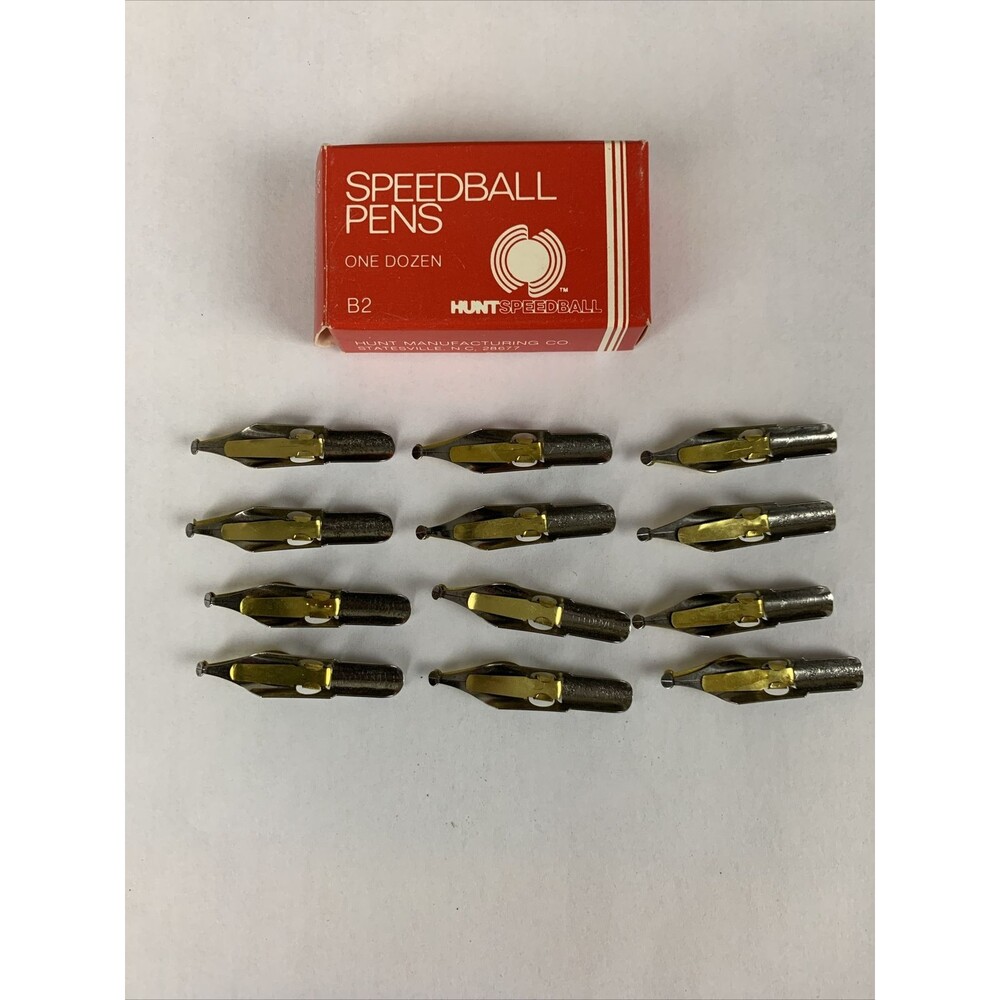 Vintage HUNT SPEEDBALL PENS B-2 Round Calligraphy Pen Ink Nibs Box of 12